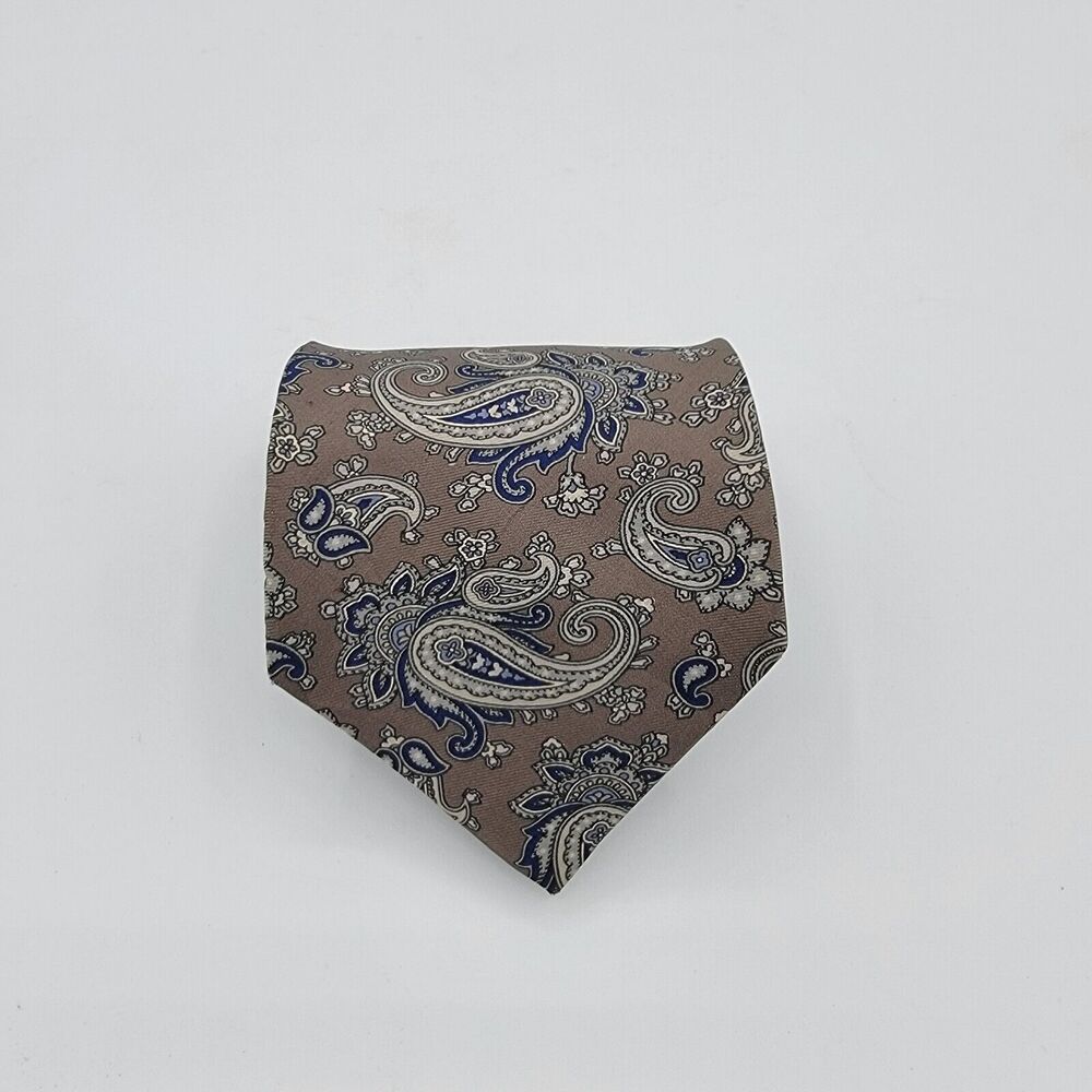 Mens Necktie Buckingham Tie Silk, Vintage Geometric, 58 By 4 Inch, Grey Tan